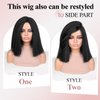 Quick Wig Yaki Straight Bob Wig Short Black Kinky Straight Wigs Blunt Cut Synthetic Wig Shoulder Length Glueless Bob Wig Middle Part Hair for Women Natural Black Color