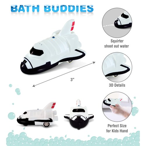 DolliBu Space Shuttle Bath Buddy Squirter Toy - Floating Rubber Baby Space Themed Bath Toy Plane, Fun Water Bath Toys for Kids and Baby, Cute Bathtime Space Bath Toys for Bathtub, Pool - 3 Inches