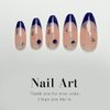 French Tip Press on Nails Medium Almond Fake Nails Blue Nails Tips Star Acrylic Nails with Rhinestone Glue on Nails Glossy Stick on Nails Artificial False Nails for Women Girls 24 Pcs