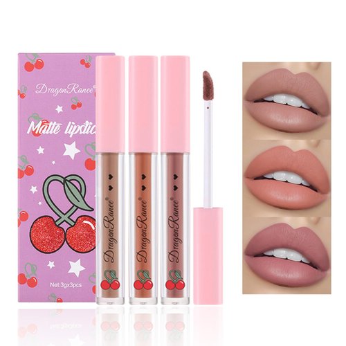 ZHISHUDL 3PCS Matte Nude Lipstick Set Liquid Lipstick Lip Gloss Set,Matte Velvety Lip Stick High Pigmented Lip Tint Lip Stain Set for Daily Makeups - Set D