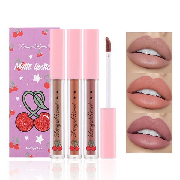ZHISHUDL 3PCS Matte Nude Lipstick Set Liquid Lipstick Lip Gloss Set,Matte Velvety Lip Stick High Pigmented Lip Tint Lip Stain Set for Daily Makeups - Set D