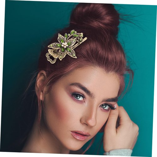 Beavorty Vintage Hair Pink Barrette Vintage Barrette Flower Hair Barrette Alligator Hair Clips Hair Jewelry for Women Hair Barrettes for Women Green Hair Clips Rhinestones Miss Crystal