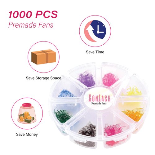 1000 pcs Mixed colorful lash extensions | premade volume lash extensions | colored lash extension | russian volume eyelash | Length 15mm| 6D D curl