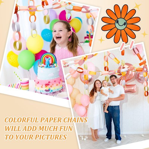 Lincia 600 Sheet Valentine Paper Chain Garland Construction Paper DIY Groovy Paper Chain Strip 114 Feet Total Length 1 x 8 Inch Assorted Colored Paper with 2 Roll Double Sided Tape(Fresh Color)
