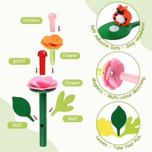 Wooden Flower Garden Building Toys for Kids, STEM Educational Activity Preschool Kit Gift for Boys Girls Age 3 4 5 6 7 Years Old, Stacking Game for Toddlers Build a Bouquet Pretend Play Set