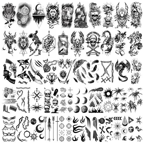 Cerlaza 112 Sheets Temporary Tattoos for Adult Men, Fake Tattoos for Neck Arm Finger, Tatuajes Temporales Tiger Wolf Lion Dragon Halloween Tattoo Stickers