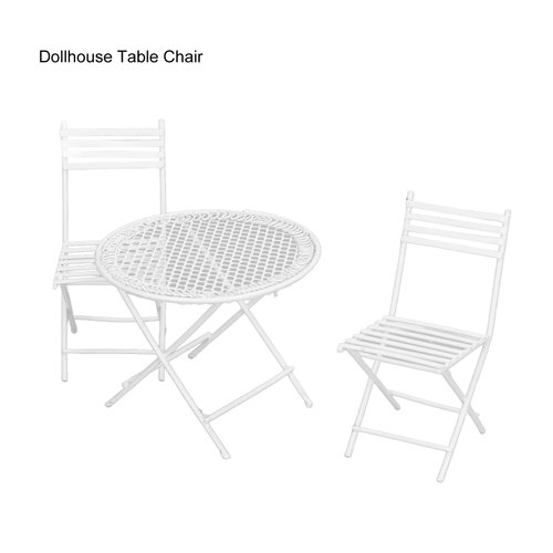 1:12 Dollhouse Garden Table Chair Set,White Miniature Patio Bistro Furniture,Dollhouse Decoration Accessory