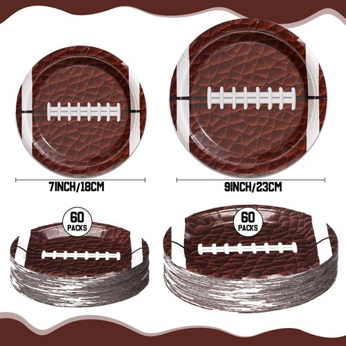Aoriher 120 Pcs Football Party Favors Sport Party Favors Football Paper Plates Bundle and Football Theme Party Dessert Plates Football Themed Party Tableware for Birthday Party Favors