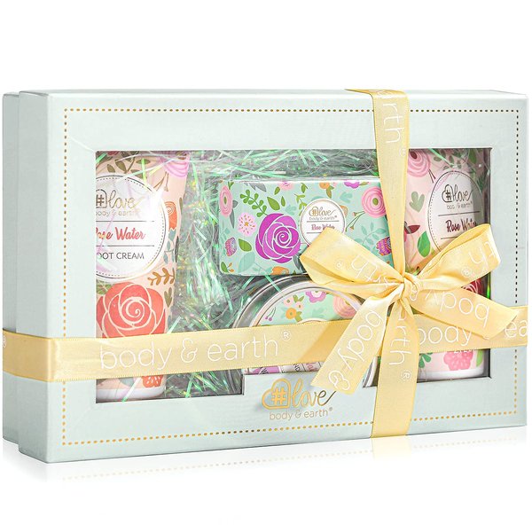 4PC Rose Water Lotion Gift Set: Hand & Foot Cream, Soap, Scented Candle - Body Care for All Skin Types Skin Care Gift Set for Women