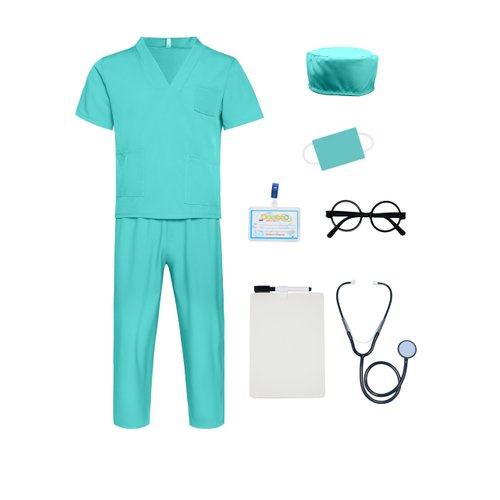 Cozymixx Doctor Costume for Kids - Doctor Scrubs Set and Role Play Kit, Pretend Play Dress Up for Career Role Play (Green, 4-5T/120)