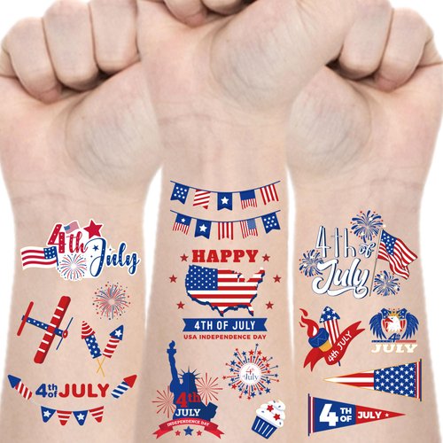 4th of July Temporary Tattoos 84 Styles American Flag Decorations Tattoos Independence Day Temporary Tattoo for USA Patriotic Red White and Blue Party Supplies