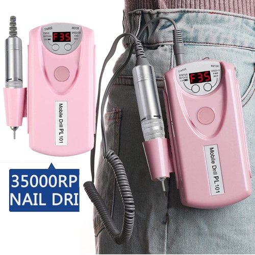Electric Nail Drill Machine,Professional Rechargeable 35000 rpm Nail Drill, Portable Acrylic Gel Grinder Tools with 6 Bits and Sanding Bands,Manicure Pedicure Polishing Shape Tools White