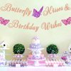 Ushinemi Glitter Butterfly Birthday Decorations Rose Gold Butterfly Kisses and Birthday Wishes Banner for Girl, Butterfly Themed Birthday Party Supplies