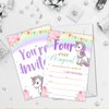 Qlnuk Unicorn 4th Birthday Invitations Four Ever Magical Unicorn Girl Forth Birthday Invites With Envelopes Set of 20