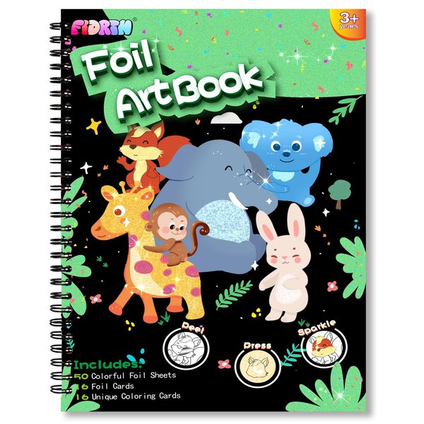 FIDRTH Art Craft Activity for Kids: Foil Fun DIY Travel Toys Supply Set, No Mess Creative Art Kit, Funny Birthday Christmas Gift for Girl Boy Ages 4, 5, 6, 7, 8, 9 (Funny Animals)