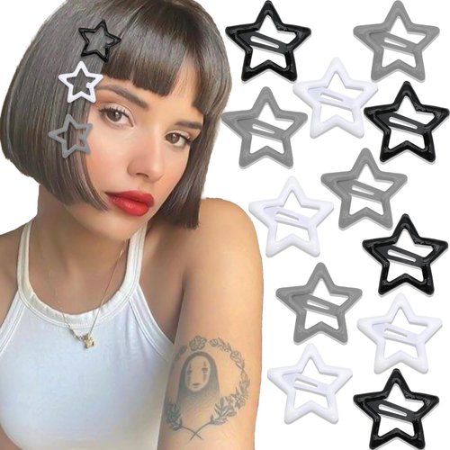 NAISKA Black Star Hair Clips Non Slip Hair Pins Snap Hair Barrettes Cute Hair Accessories for Girls Women Cute Hair Decoration(12PCS)