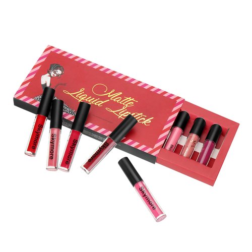 Skymore 8Pcs Liquid Lipstick Makeup Set Shiny Smooth and Matte Lip Glosses Lip Stain With Rich Varied Colors for Girls and Women