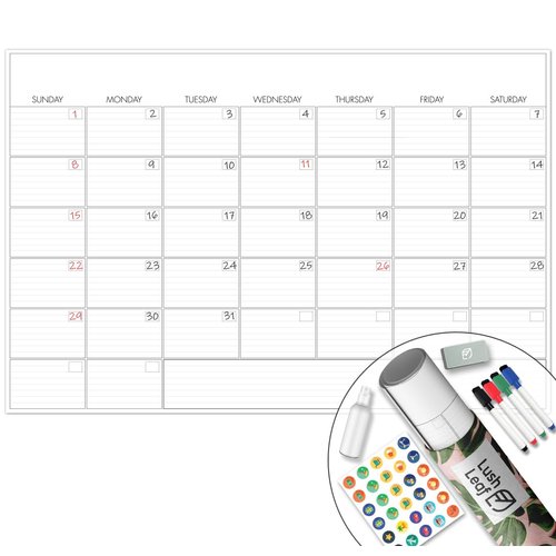 Lushleaf Designs Big Dry Erase Wall Calendar - Giant Whiteboard [24" x 36"] - Undated Monthly Planner for Home or Office Use - Laminated, Reusable - Streamline Your 2024 Schedule Effortlessly