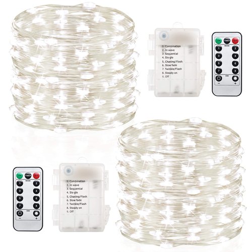 GDEALER 2 Pack Fairy Lights Christmas Decor 20 Ft 60 Led Battery Operated Christmas Lights with Remote Waterproof Twinkle Lights 8 Modes Fairy String Lights for Party Bedroom Wedding Decorations-White