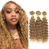 27 Deep Wave Bundles Human Hair Color 27 Bundles Human Hair 24 26 28 Inch Unprocessed Brazilian Virgin Hair 8A Grade Blonde Deep Wave Bundles Double Weft Weave Extensions Hair