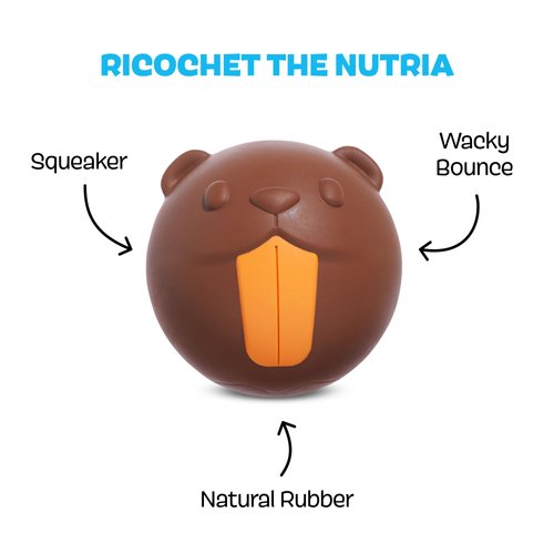 Barkbox BARK Ricochet The Nutria Dog Toy – All-Rubber Design with Fun Squeak, Perfect for Enthusiastic Chewers and Durable Playtime