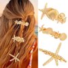 CAKURE Metal Starfish Hair Clips Gold Beach Hair Barrettes Boho Shell Hair Pins Decorative Hair Accessories for Women and Girls (Pack of 3)