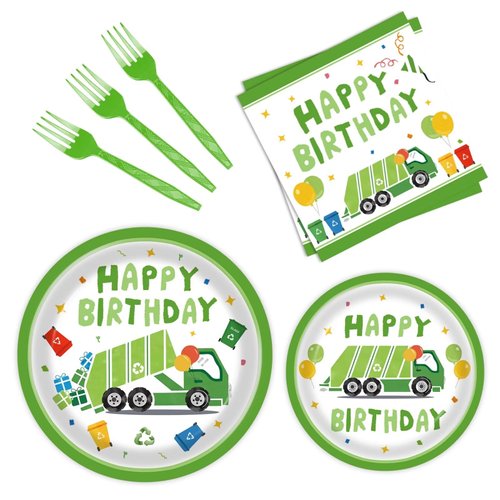 BQK 96 Pcs Garbage Truck Paper Plates Garbage Truck Birthday Decorations Garbage Truck Party Supplies Garbage Truck Party Favors
