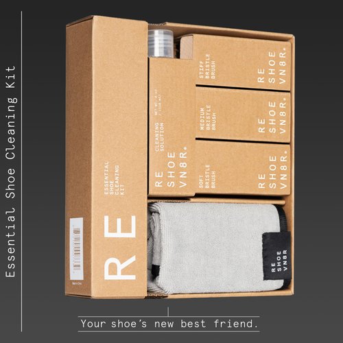 Reshoevn8r Shoe Cleaner Sneakers Kit, Essential Kit - White Sneaker Cleaner for Suede Canvas Leather Mesh Knit Nubuck Shoes - 4oz Cleaning Solution & Conditioner, 3 Brushes & Microfiber Towel