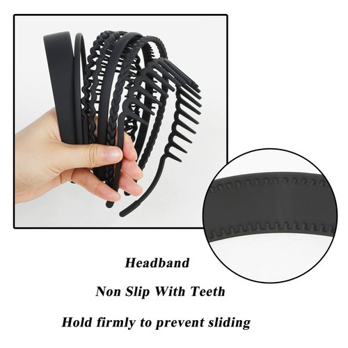 AKTVSHOW 8 PCS Non Slip Plastic Headbands for Women Black Headband for Women's Hair Fashion Thin Head Bands with Teeth Elastic Comb Skinny Hair Bands for Men Teen Girls