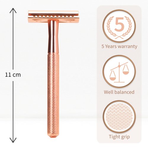 Bambaw Safety Razor for Women with 5 Double Edge Safety Razor Blades, Double Edge Razor, Reusable Razor, Plastic Free – Rose Gold