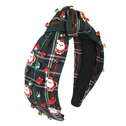 Christmas Headband for Women Red Green Rhinestone Crystal Jeweled Knotted Christmas Headband Acce...