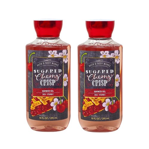 Bath & Body Works SUGARED CHERRY CRISP 2 Pack Shea + Vitamin E Shower Gel Bundle - 10 fl oz / 295 mL each