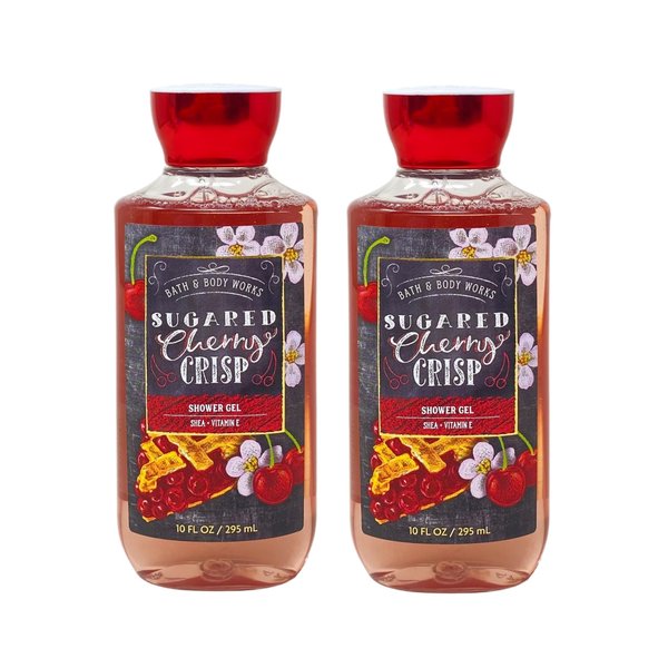 Bath & Body Works SUGARED CHERRY CRISP 2 Pack Shea + Vitamin E Shower Gel Bundle - 10 fl oz / 295 mL each