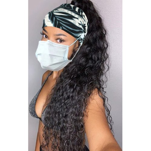 Efdagsad Boho Button Headband Women Wide Mask Hair Band with Button Boho Elastic Sports Headwear Yoga Ear Saver Hair Band Workout Headwrap (B)