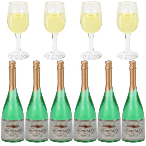 Lot of 10 Miniature Wine Champagne Bottles & Glass Sets for 1:12 Dollhouse Decor, Mini Alcohol Liquor Beer Small Cans Simulation Exquisite Workmanship Accessories for Adults (6 Bottles, 4 Glasses)