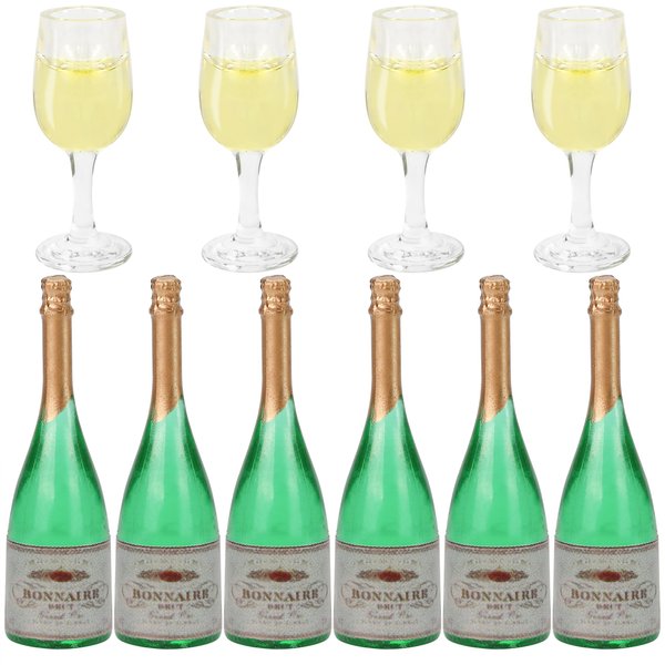 Lot of 10 Miniature Wine Champagne Bottles & Glass Sets for 1:12 Dollhouse Decor, Mini Alcohol Liquor Beer Small Cans Simulation Exquisite Workmanship Accessories for Adults (6 Bottles, 4 Glasses)
