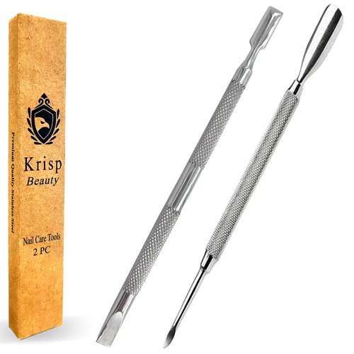 Cuticle Pusher Dual Sided - Sharp Edge Spoon Shaped Double Ended Cuticle Pusher Remover Cleaner Surgical Medical Grade Stainless Steel Manicure Pedicure Nail Art Care Tools 2 Pc Set By Krisp Beauty