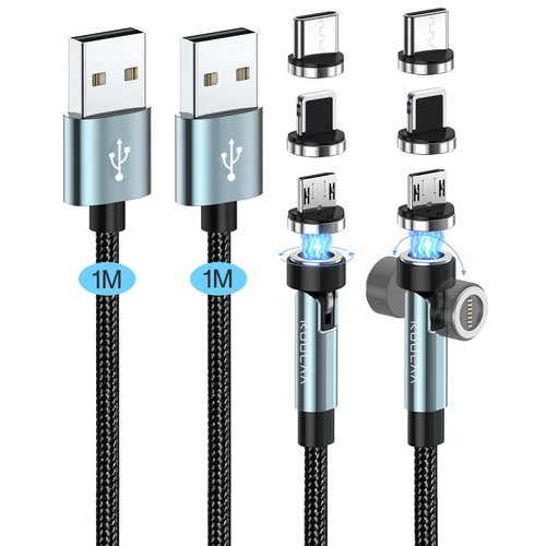 Kuulaa 7pin Magnetic Charging Cable 2Pack 3FT 540° Rotating Magnetic Phone Charger Cable 3A Fast Charging Data Transfer Magnetic USB Cable Nylon-Braided Cords