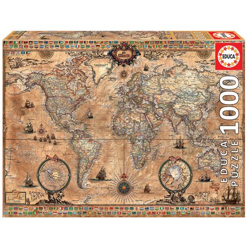 Educa Antique World Map 1000-Piece Puzzle, Brown, (15159)