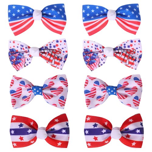 Independence Day Hair Clips Cute Bow Tie Hair Accessories for Girls Kids July 4th Small Hair Clips Decorations Balloon Heart Star National Flag Claw Clips for Thick Thin Hair 8Pcs (July 4th A)