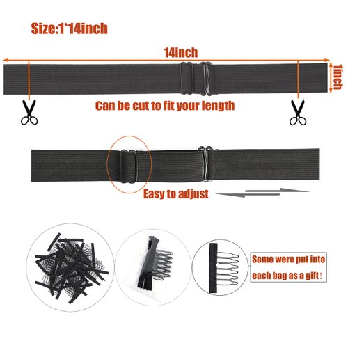 6PCS Elastic Bands For Wig Edges, Adjustable Wig Bands For Wigs And Wig Caps, Adjustable Wig Straps For Keeping Wigs in Place, Secure Wig Band for Lace Front, Thick and Stretchy, 1*14 inch（Black*6Pcs)