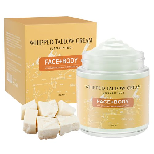 LMDAOO Beef Tallow for Skin, Premium Whipped Tallow Balm, Beef Tallow Moisturizer for Repairing Damaged Dry Skin, Grass Fed Beef Tallow for Skin Hydration, 4 oz (BERGAMOT LAVENDER)