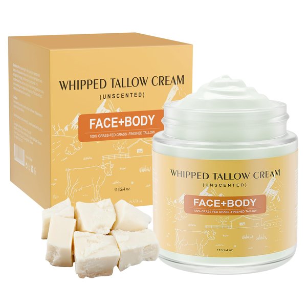 LMDAOO Beef Tallow for Skin, Premium Whipped Tallow Balm, Beef Tallow Moisturizer for Repairing Damaged Dry Skin, Grass Fed Beef Tallow for Skin Hydration, 4 oz (BERGAMOT LAVENDER)