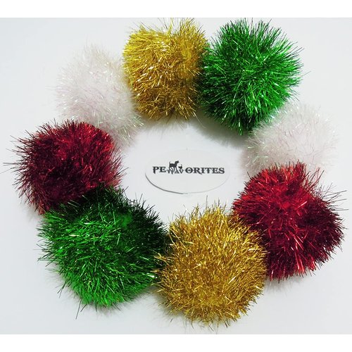 PETFAVORITES Bushy Sparkle Ball Cat Toy, Interactive Glitter Pom Pom Cat Toy Balls for Kittens, 8 Pack.