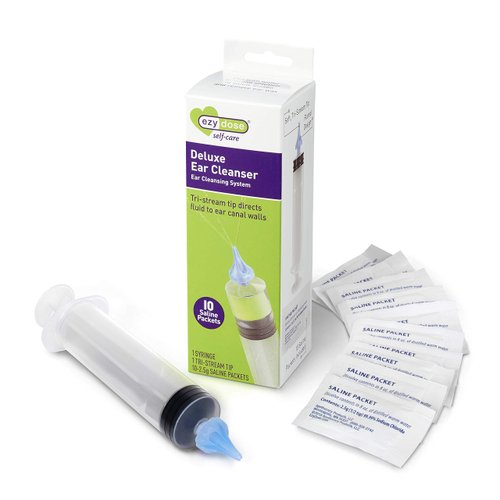 Ezy Dose Ear and Ear Wax Cleaner for Humans, Includes 10 Saline Packs, Syringe with Tri-Stream Tip, Safe and Antibacterial, BPA Free Ear Cleaning Solution