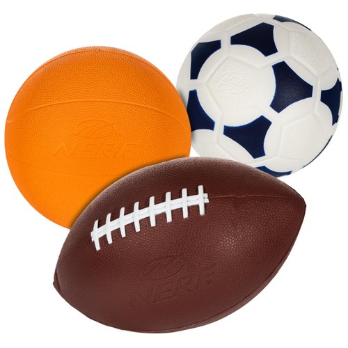 NERF Mini Foam Sports Ball Set - Kids Youth Foam Football, Mini Soccer Ball +Mini Basketball Set Soft Foam Sports Set for Kids - All Sport Kids Indoor + Outdoor Toy Sports Ball Pack - Multicolor