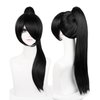 LABEAUTÉ Straight Black Cosplay Wig with Ponytail, Long Black Clip-in Wigs With Bangs Daily Wig Hair Heat Resistant Synthetic Fiber Hair Cosplay Halloween Costume Wig + Wig Cap