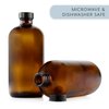 Cornucopia 16oz Amber Glass Bottles with Reusable Chalk Labels and Lids (2 Pack), Refillable Brown Boston Round Bottles, with Black 28-400 Caps