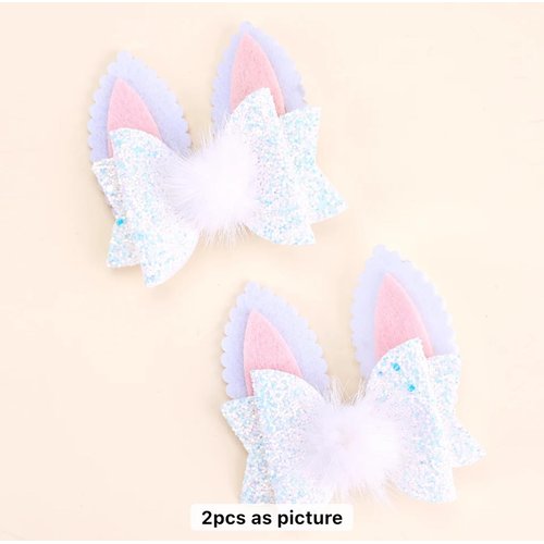 2 Piece Boutique Hair Accessories Toddler Glitter Textile Felt Rabbit Easter Hair Clip for Girls Baby