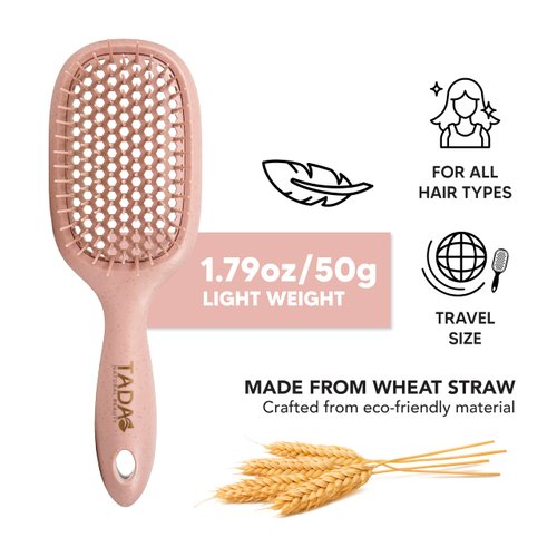 TADA Natural Beauty Hair Brush Detangler for Curly, Thick, Wavy, and Thin Hair - Ventilation Holes for Quick Drying and Styling, Detangler Brush for Women, Men, Kids (4 Colors) (Pink)